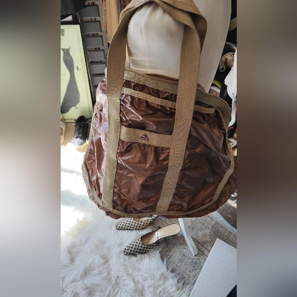 Artel Large Bronze Brown Travel Bag with Beige Straps
